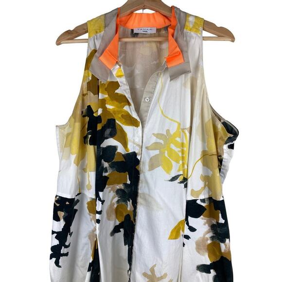 Tahari Woman 22 White Abstract Sleeveless Button Up Shift Dress - Picture 1 of 9
